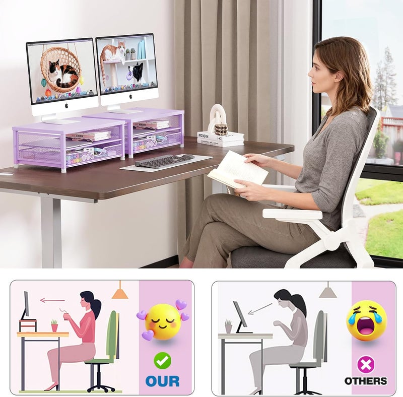 OPNICE Computer Monitor Stand Riser, Desk Organizer with Drawer, Laptop Stand, Office Desk Accessories & Workspace Desktop Organizers Storage for Office Supplies(Purple) - Image 5